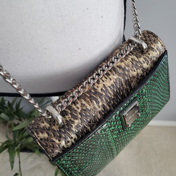 Kenneth Cole Green Snakeskin Chain Strap Crossbody Shoulder Bag - Picture 6 of 12